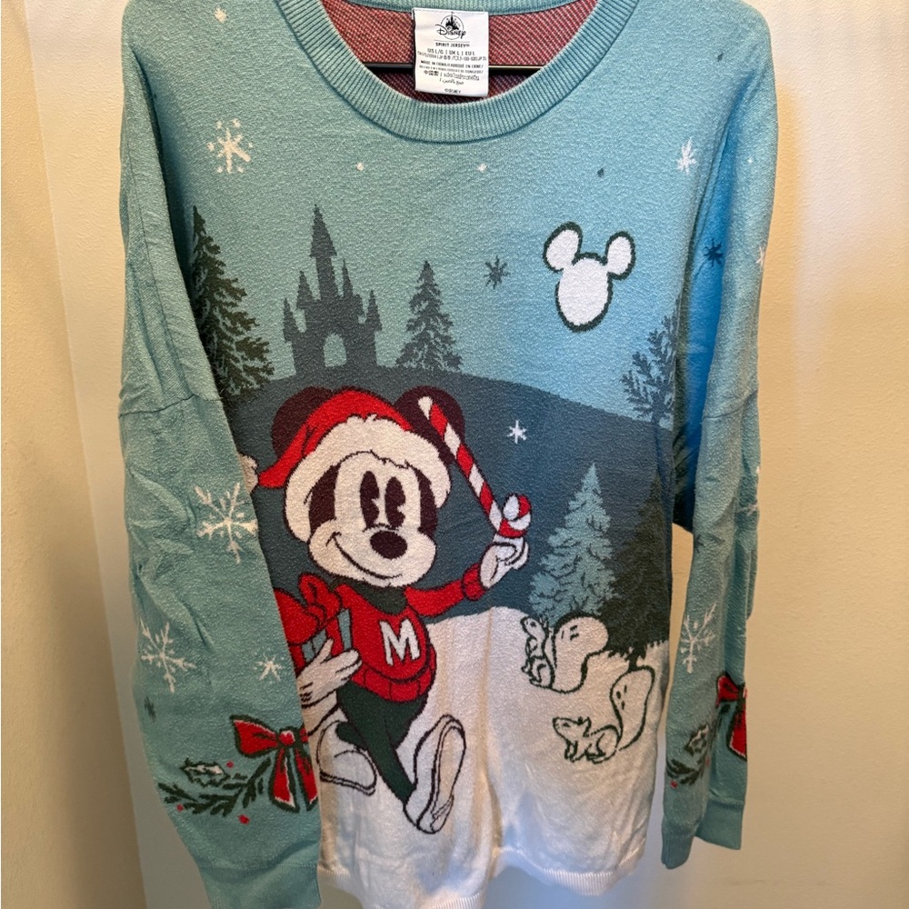 Disney Mickey Mouse Seasons Greetings Sweater - Teal and White